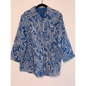 Womens Size Large half sleeve blue printed button up